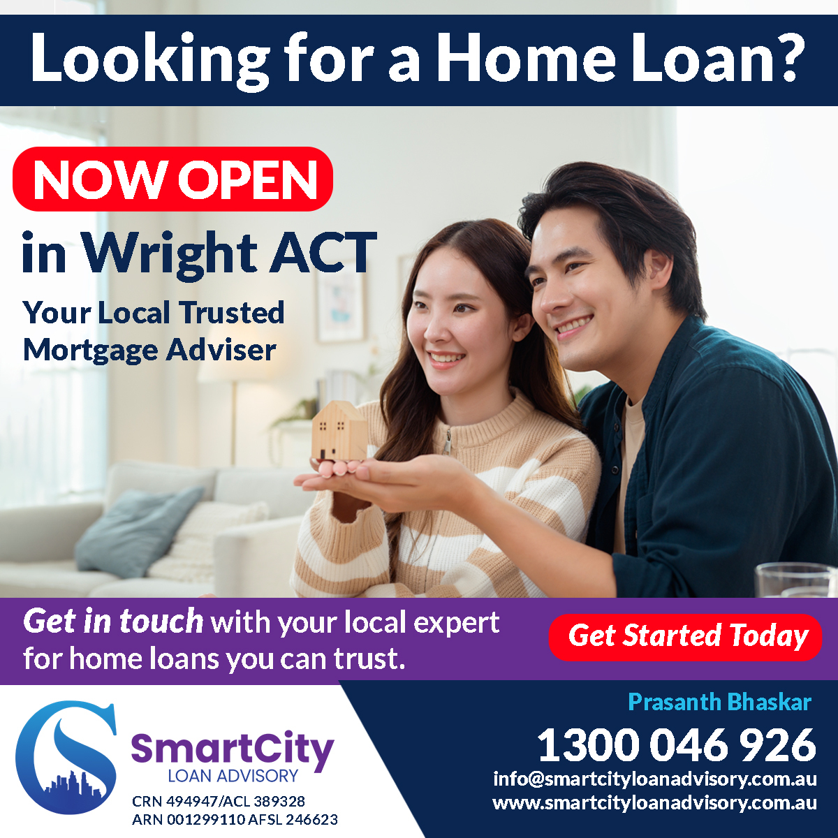 SmartCity Home Loans Facebook ad: Your Local Trusted Mortgage Broker, Right Here in Wright ACT
