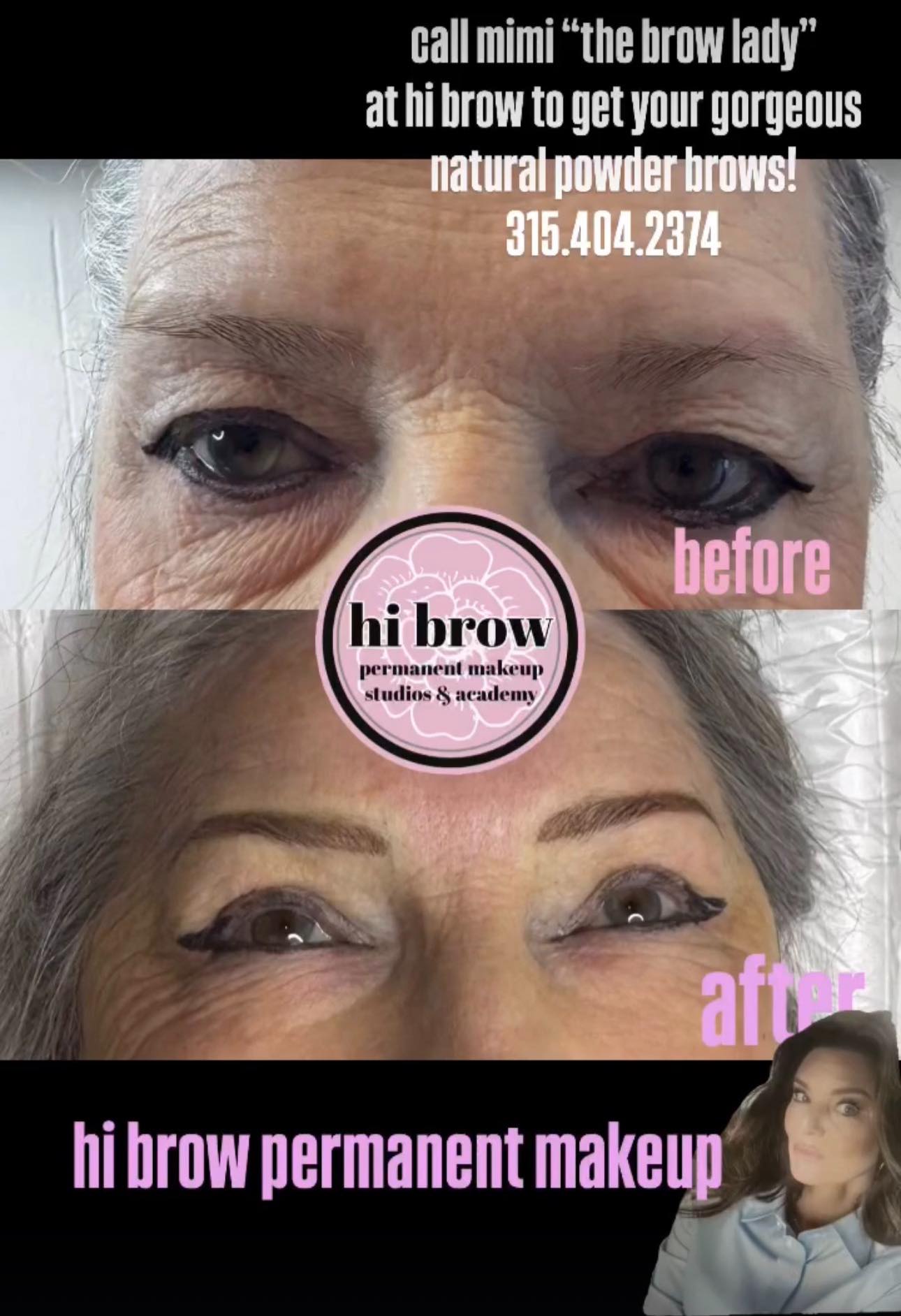 hibrowstudio Facebook ad: 315.404.2374 powder brows at hi brow