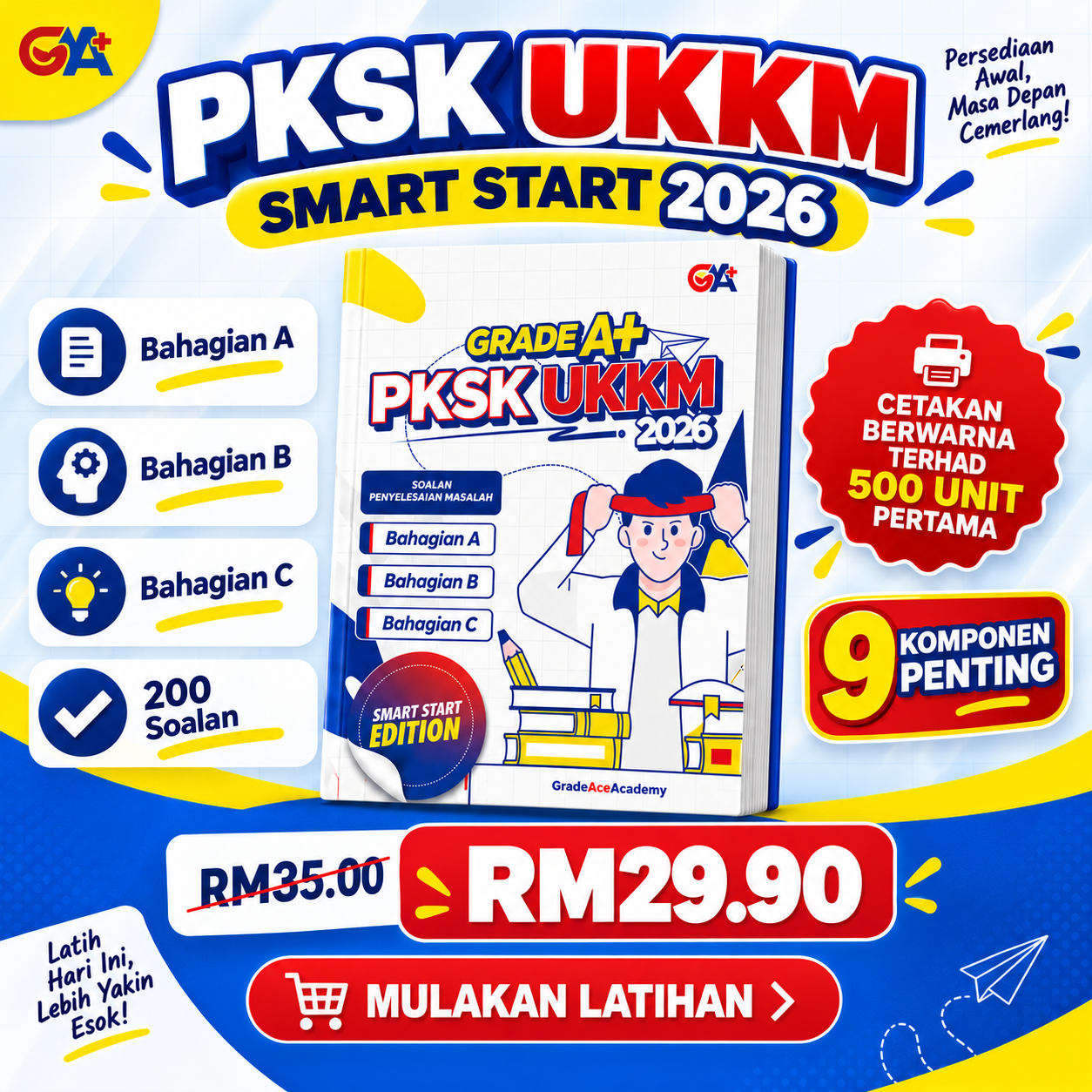 Grade Ace Academy Facebook ad: 2 Buku PKSK & UKKM Hanya RM45