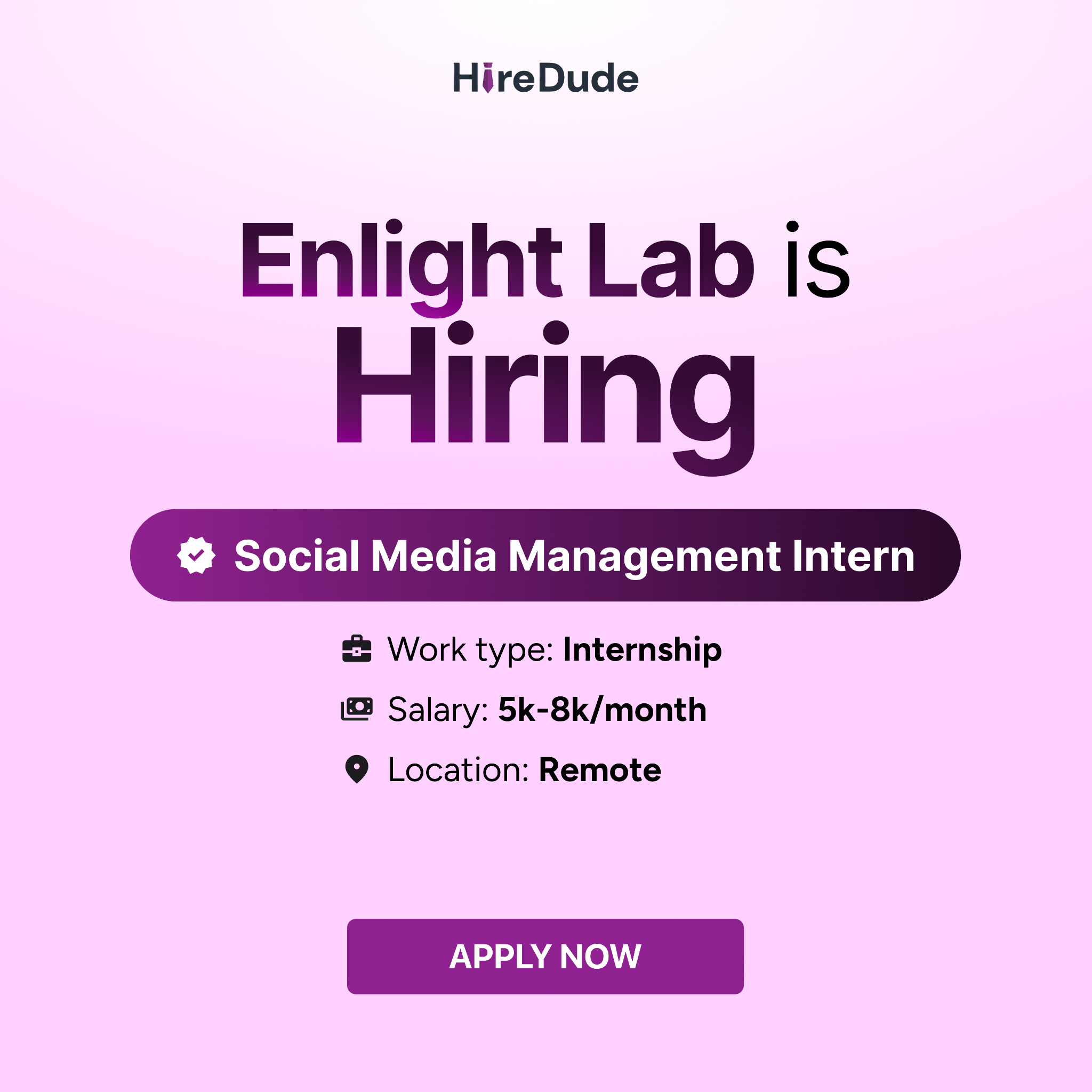 Hiredude Talent Facebook ad: Hiring Social Media Marketing interns