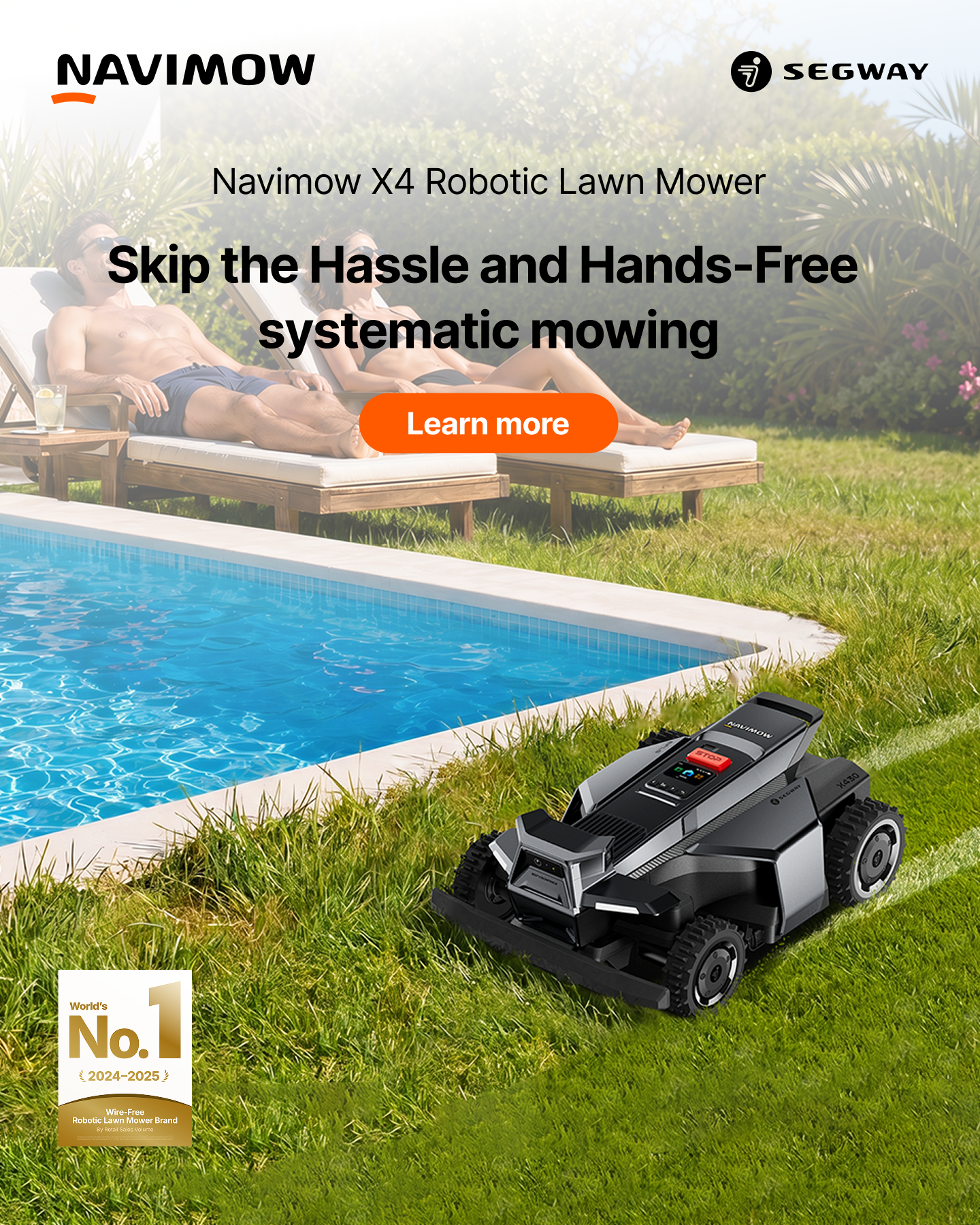 Segway Navimow Facebook ad: Smart mowing, safe home.