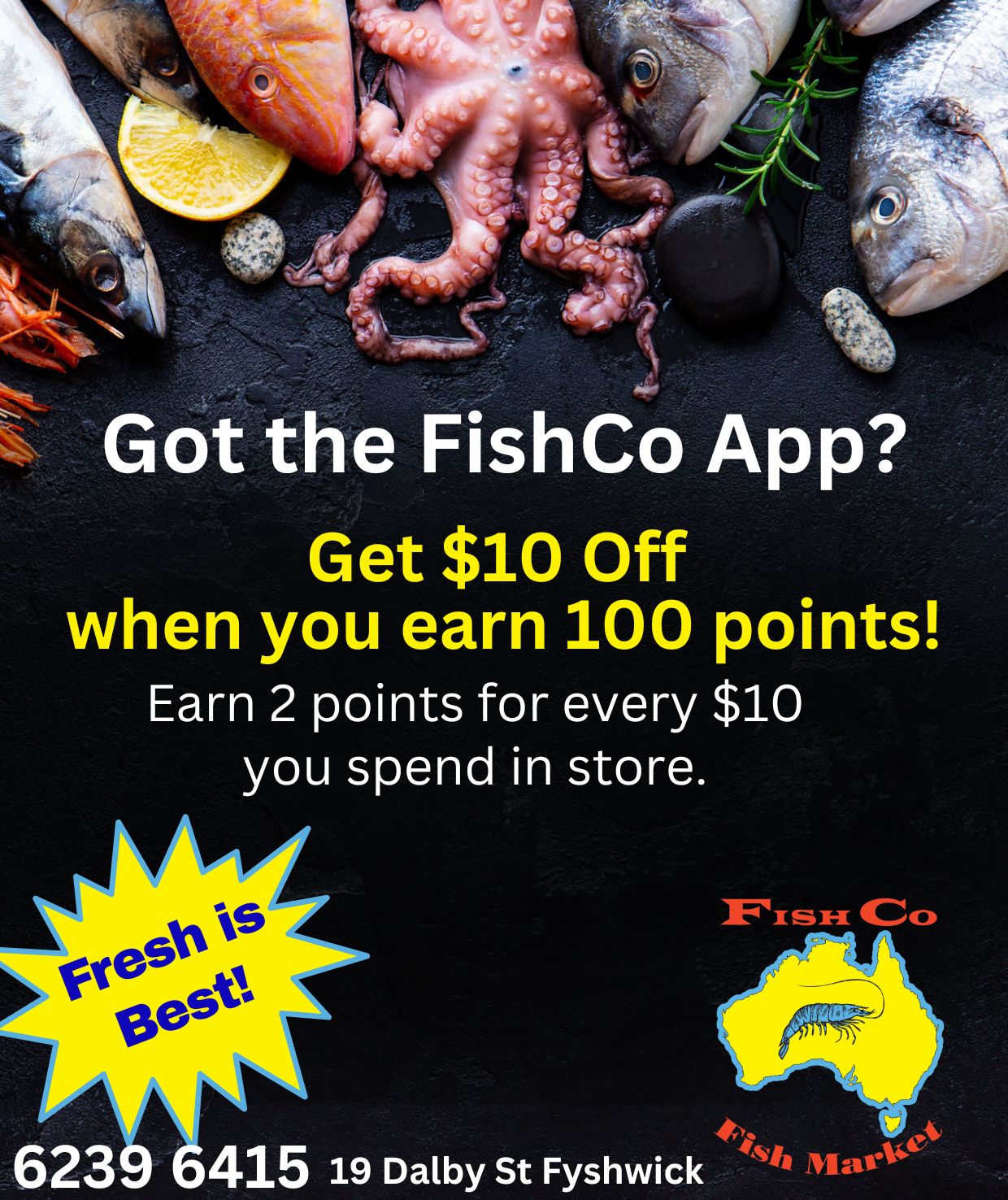 FishCo Fish Market Facebook ad: Get the App!