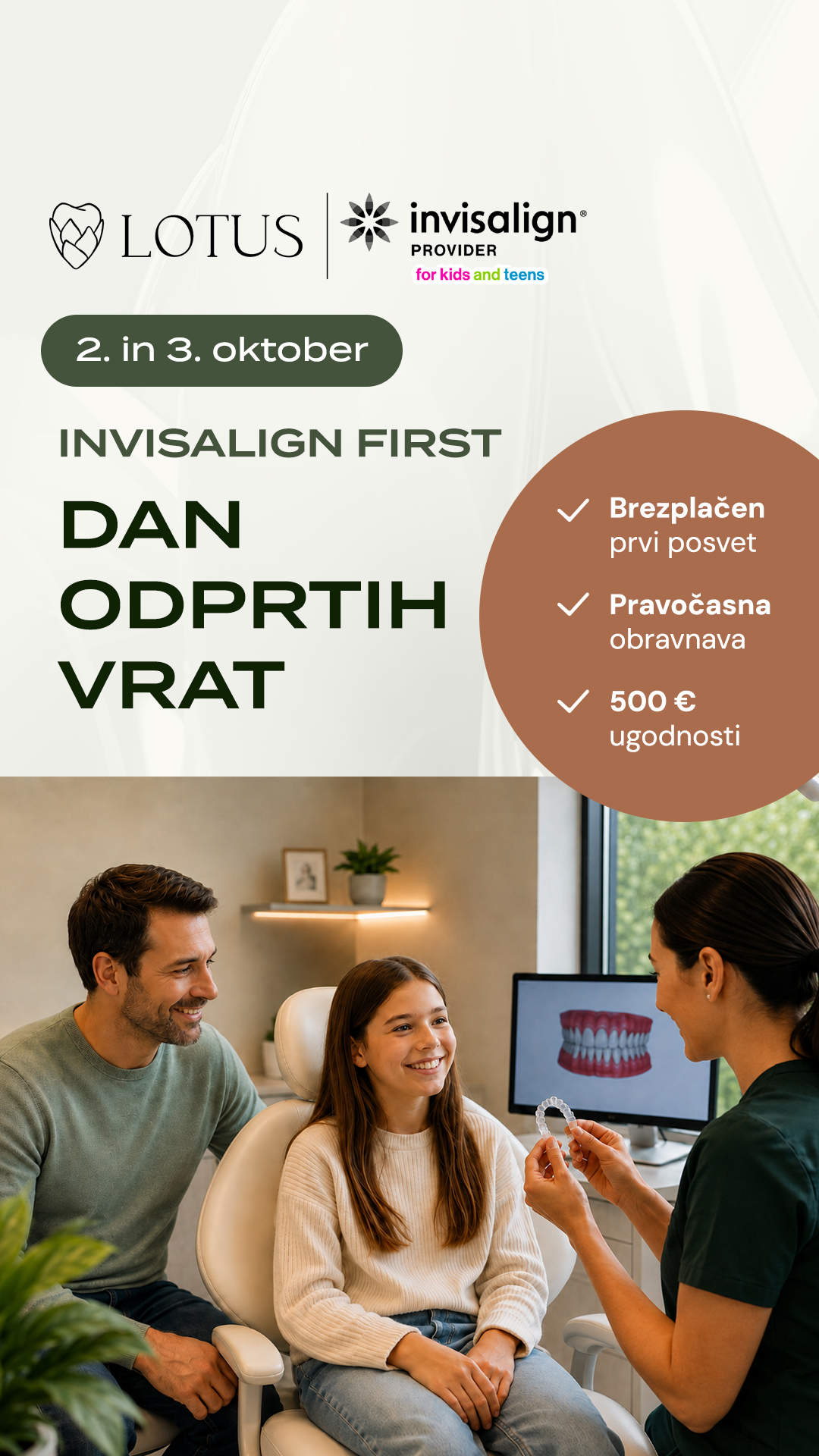 Lotus dentalni center Facebook ad: Vaš otrok takoj do zobnega aparata