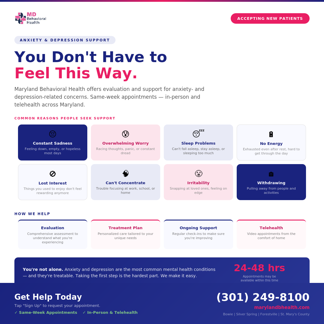 MD Behavioral Health Facebook ad from Apr 12, 2026