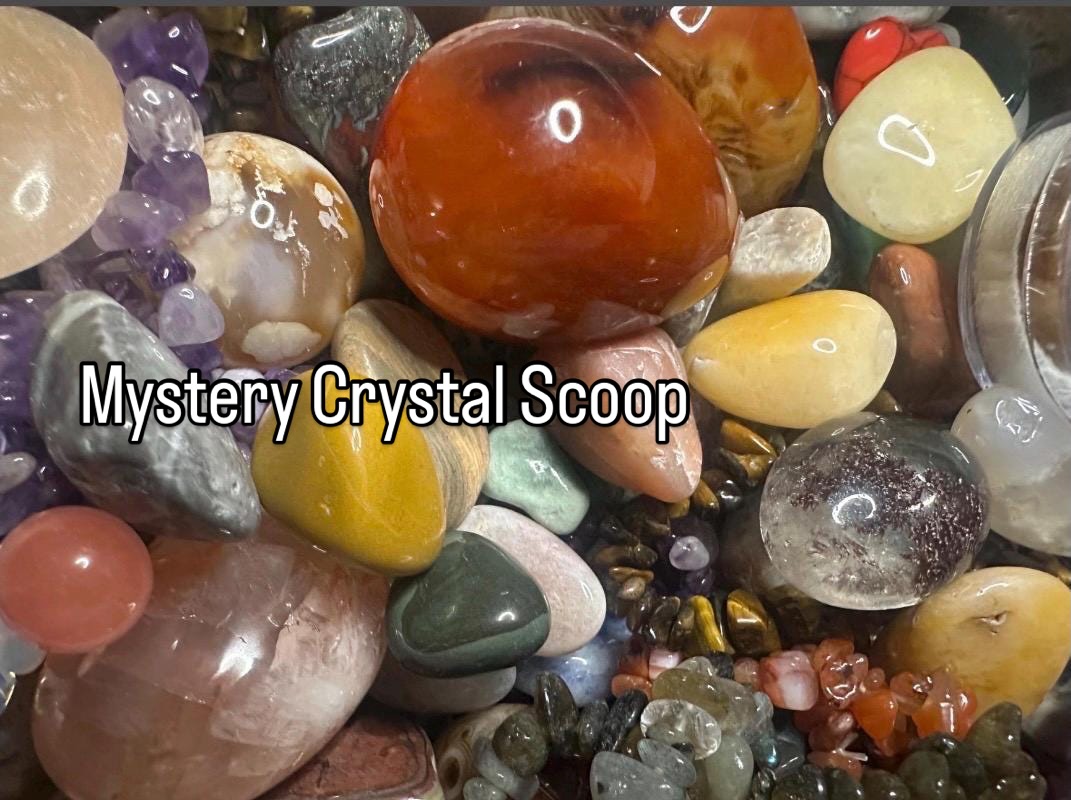 thewitchyglow2020 Facebook ad: Tumbled stones, mini towers, tiny carvings, faceted…