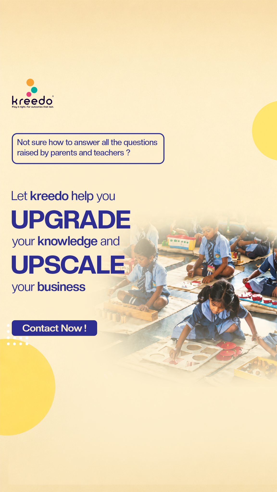Kreedology Facebook ad: Start or Upgrade your Preschool