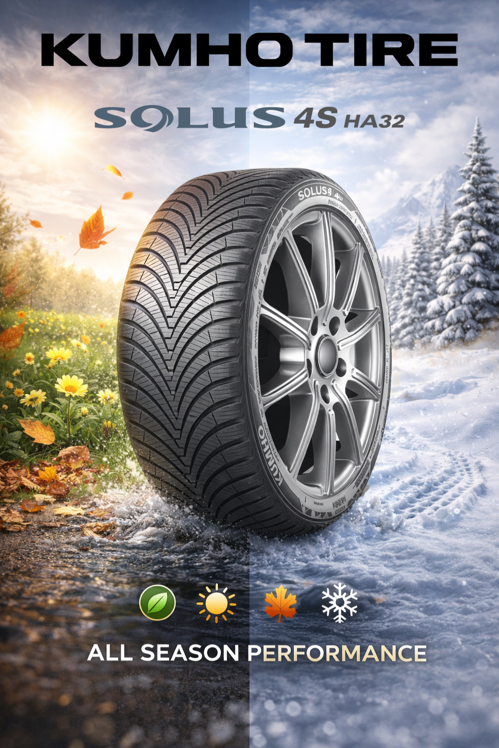 Kumho Tire France Facebook ad: Toutes saisons. Zéro compromis.