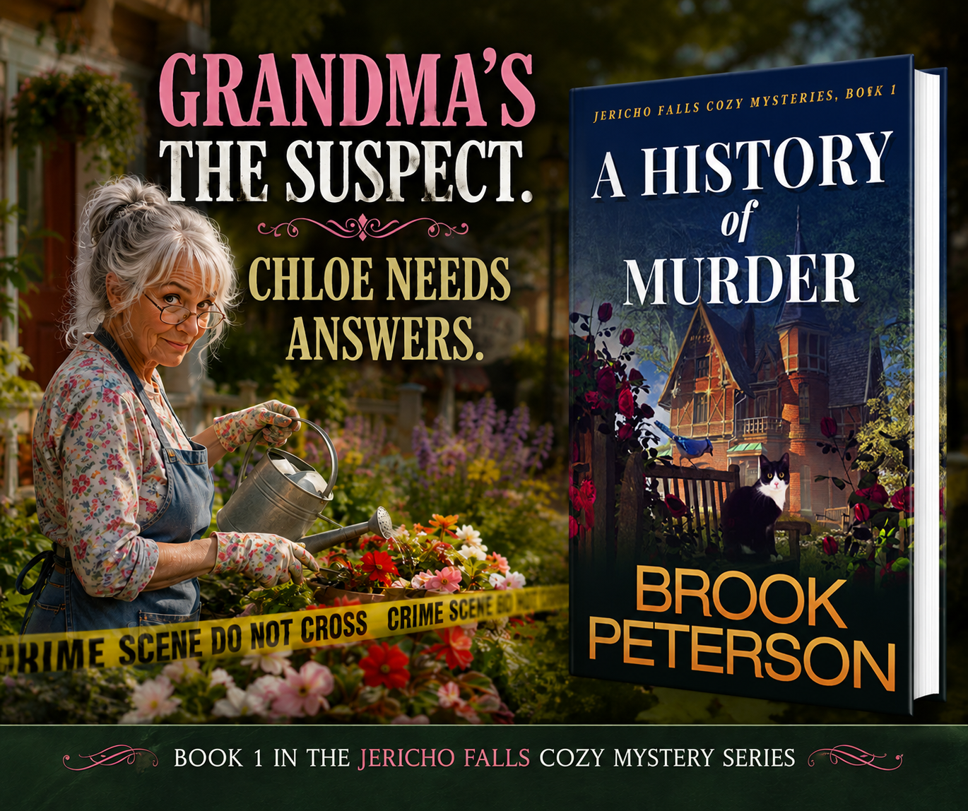 Brook Peterson, Author Page Facebook ad: The best cozy mystery I've read in a long time.