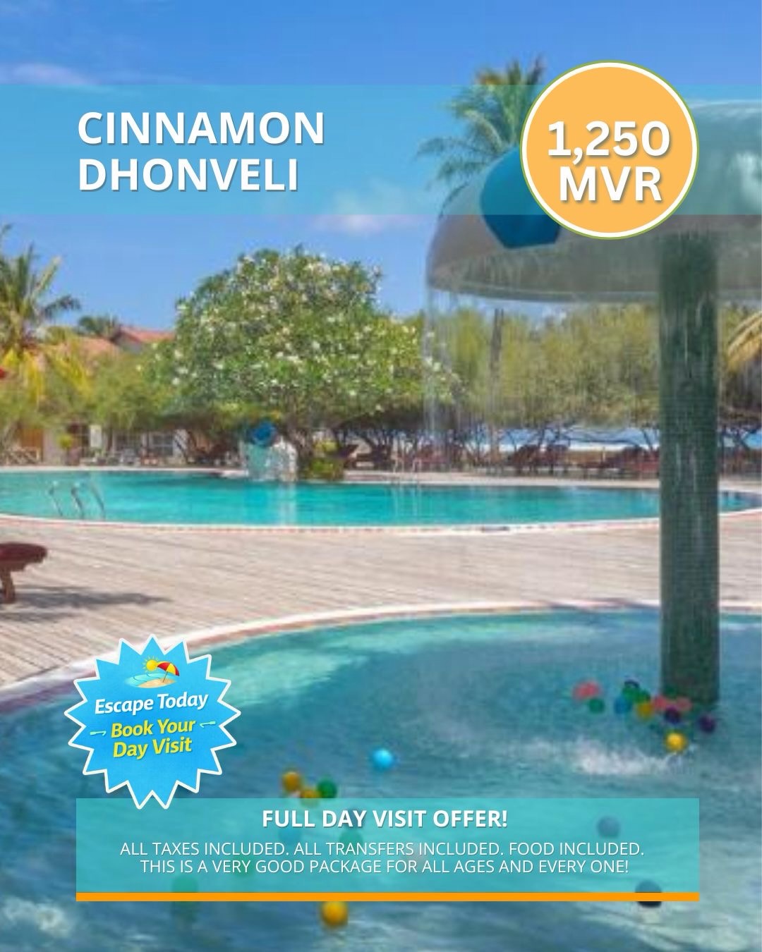 Moodhu Holidays Maldives for Locals & Work Permit Holders Facebook ad: FULL DAY VISIT OFFER