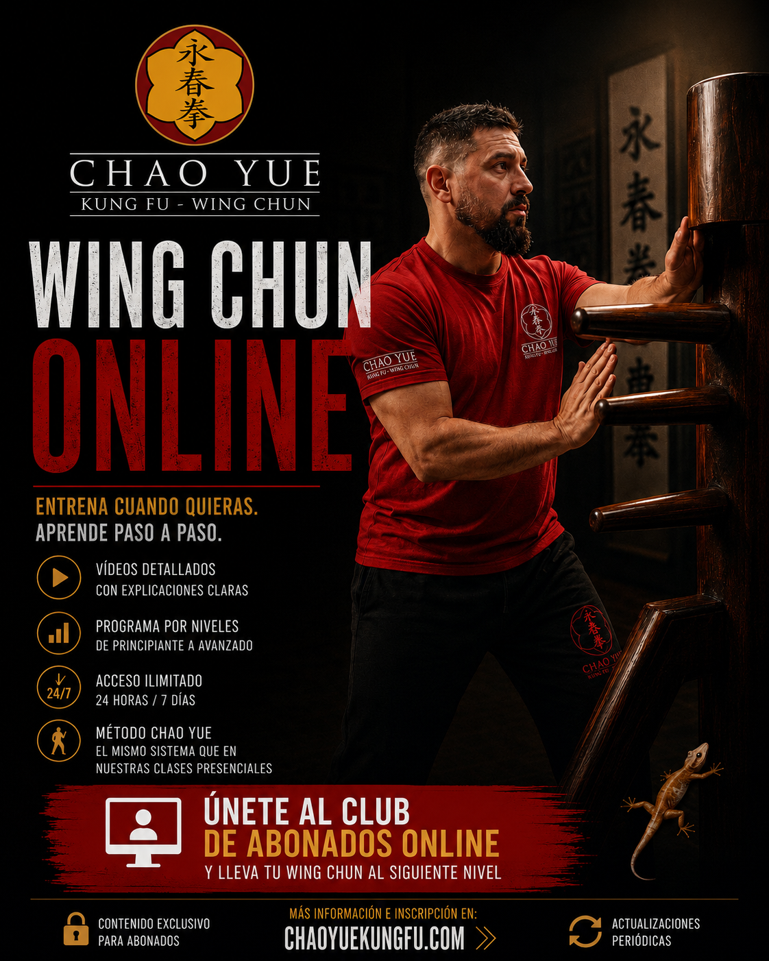 CHAO YUE KUNG FU Facebook ad: Aprende Wing Chun paso a paso desde casa.