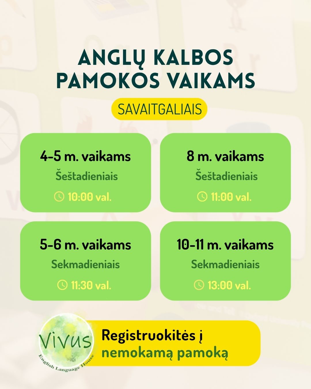 Vivus English Language House Facebook ad: Nemokama pažintinė pamoka_ registracija