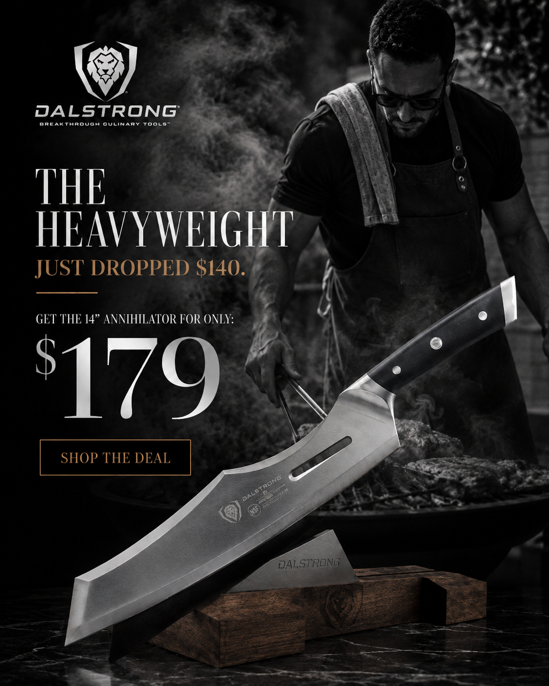 Dalstrong Facebook ad: Annihilator Meat Cleaver with Stand 14 | Gladiator Series…