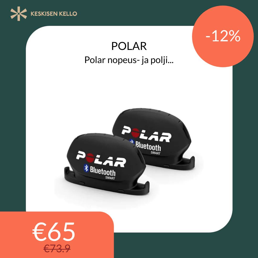 Keskisen Kello Oy Facebook ad: Kun tavoite on selkeä, Polar näyttää tien.