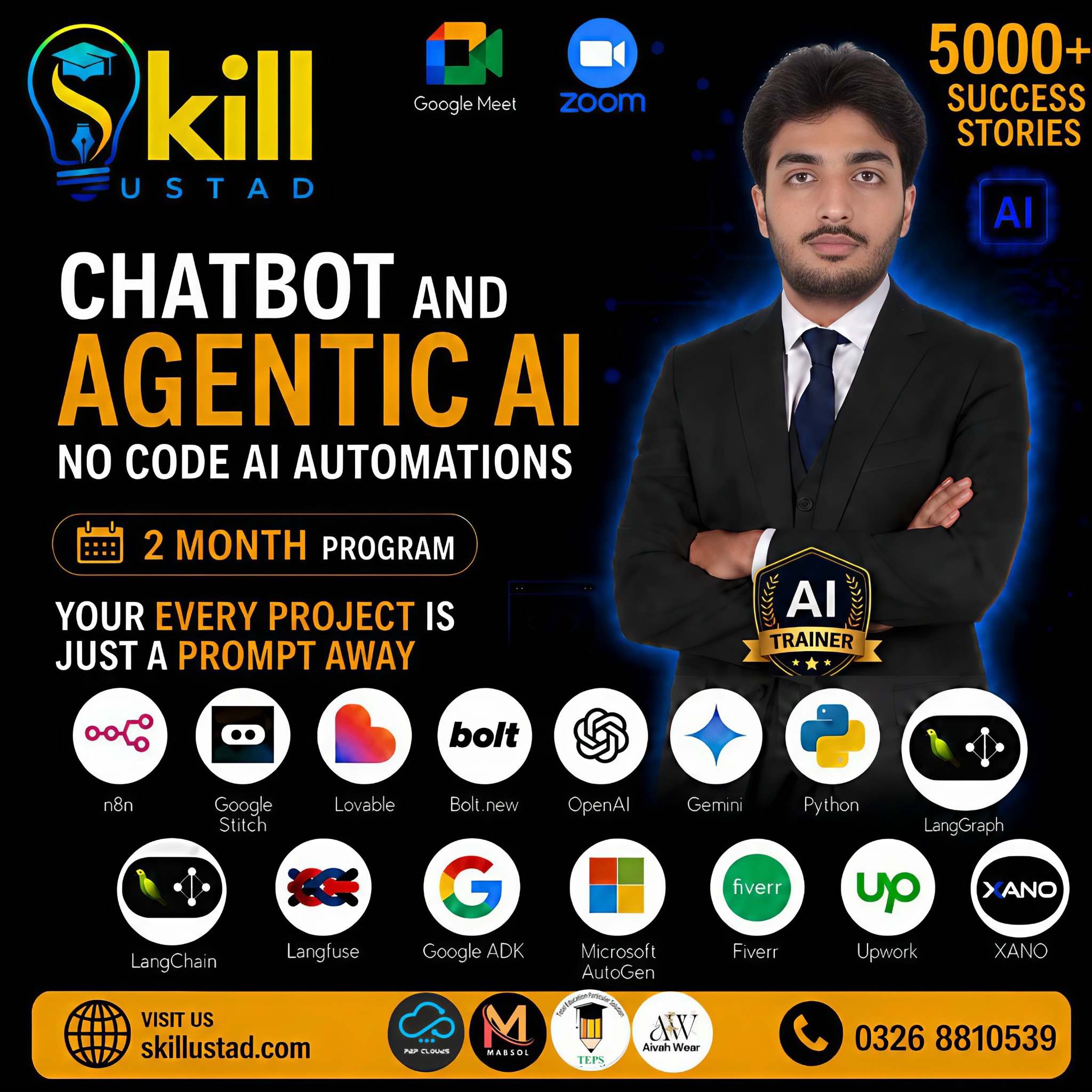 SkillUstad Facebook ad: Build AI Chatbots, Apps & Automations in 60 Days