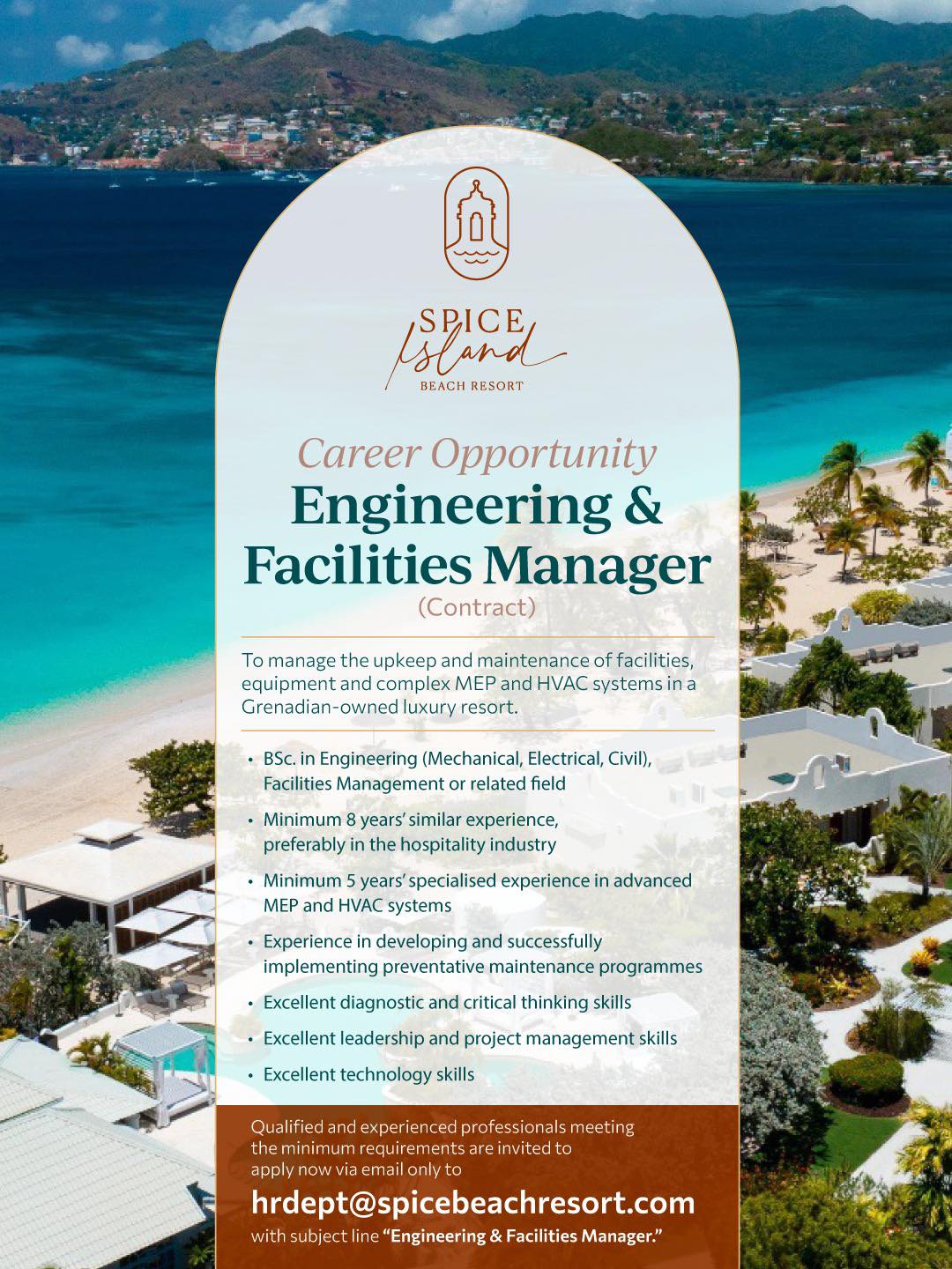 Jobs In Grenada Facebook ad: Engineering & Facilities Manager (Contract), Spice Island…