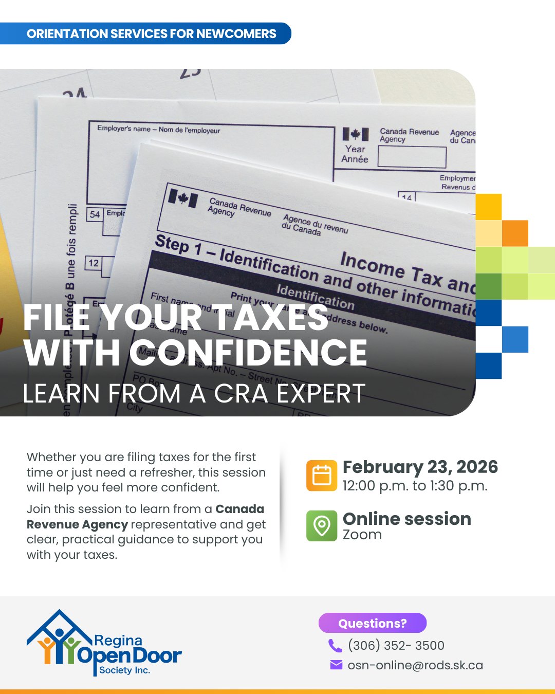 Regina Open Door Society Inc. Facebook ad: Fill | File your Tax with confidence, With CRA Expert.
