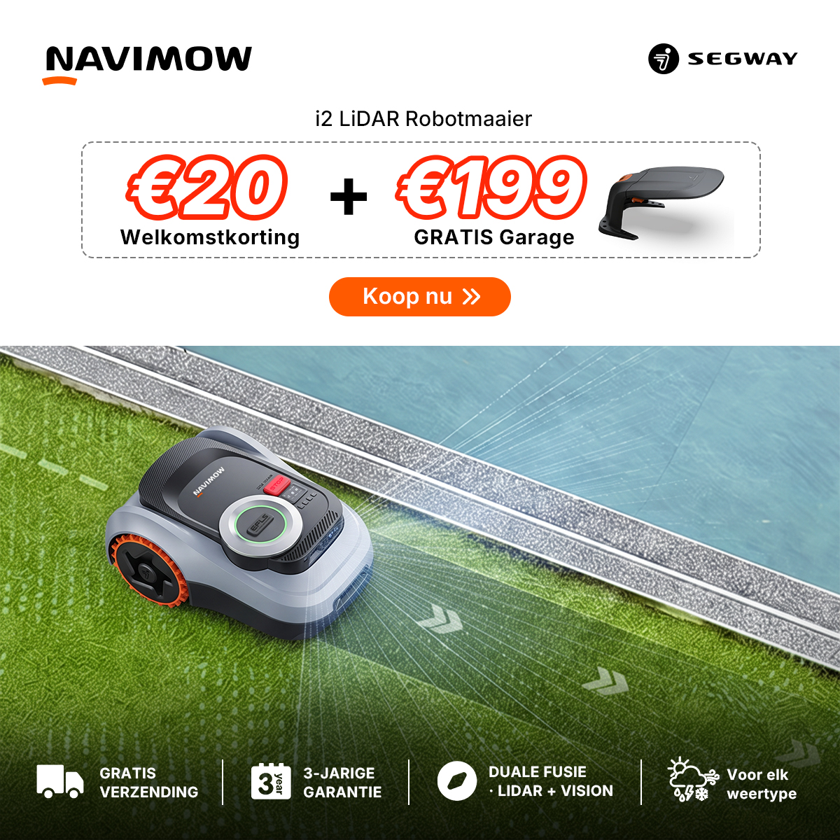 Segway Navimow Facebook ad: Welkomstkorting + GRATIS Garage