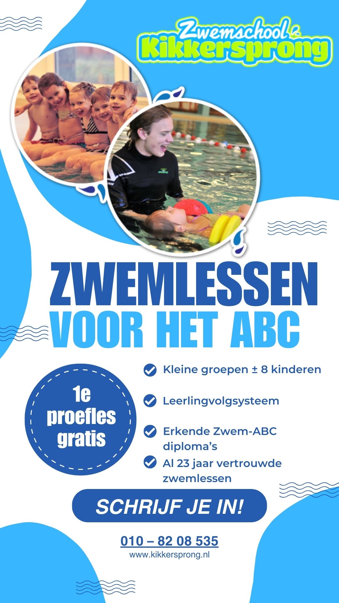 Zwemschool Kikkersprong Facebook ad: Gratis proefles zwemles in april!