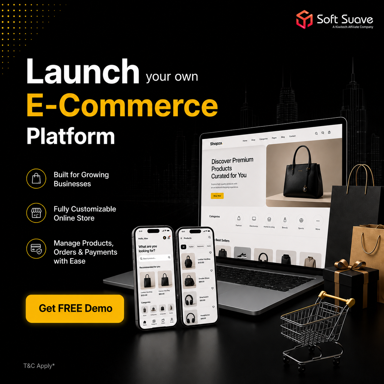 Soft Suave Facebook ad: Launch Your Own E-Commerce Platform