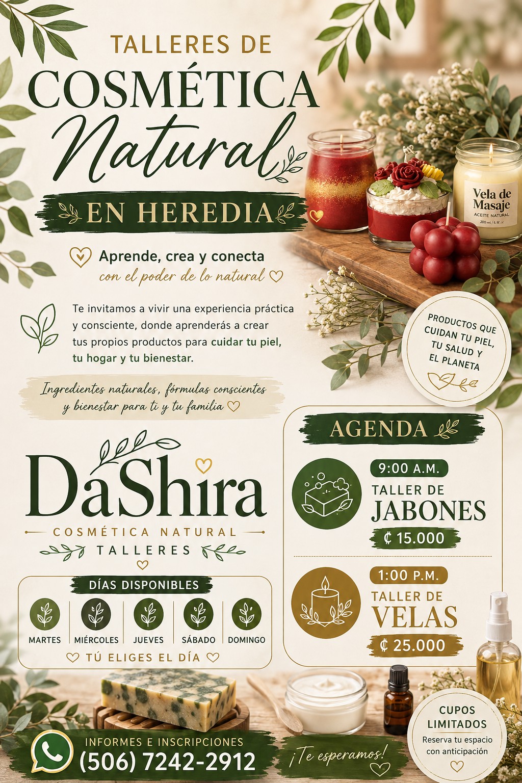 DáShira Facebook ad: TALLERES DE COSMÉTICA NATURAL EN HEREDIA