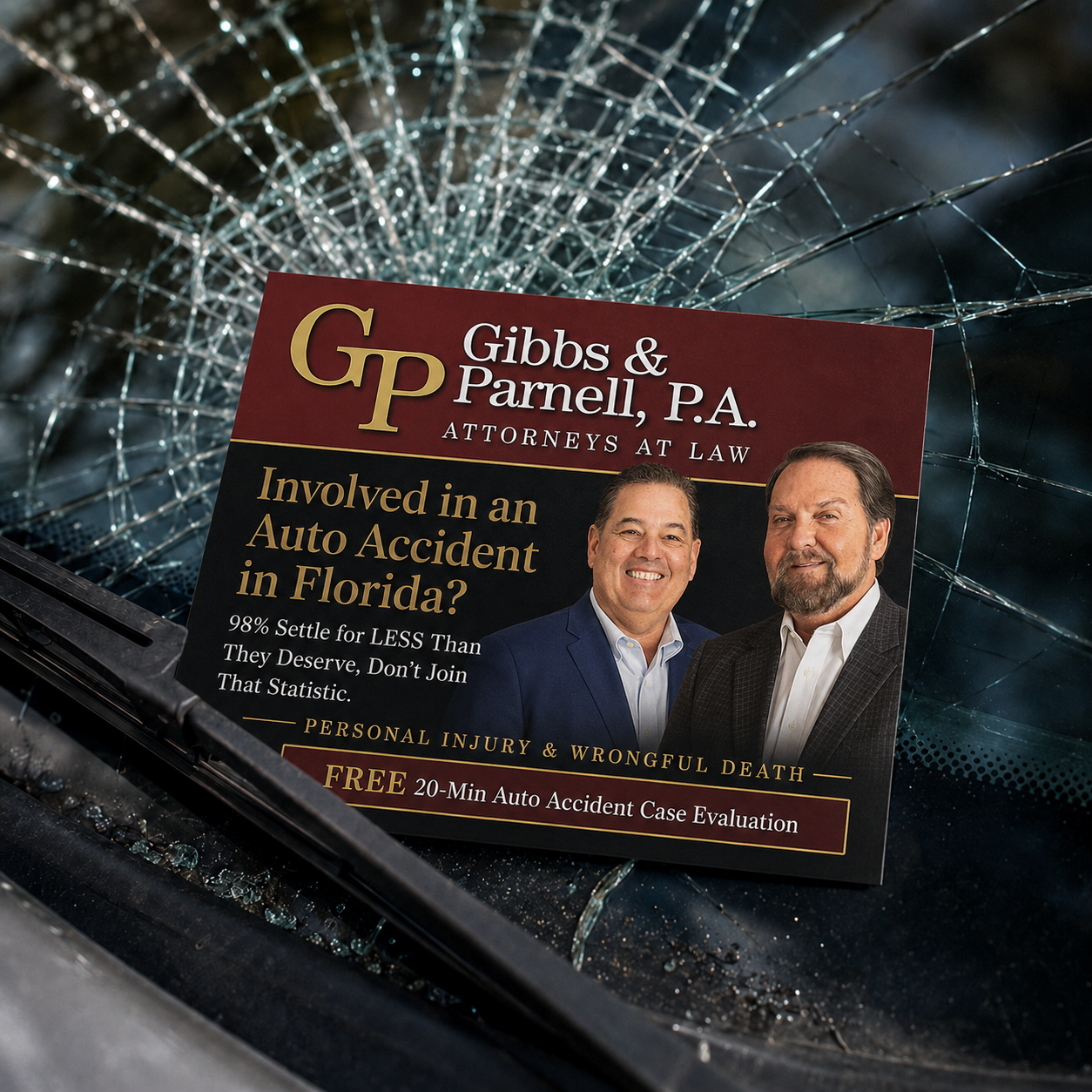 Gibbs and Parnell, P.A. Facebook ad: FREE 20-Min Motor Vehicle Accident Case Evaluation