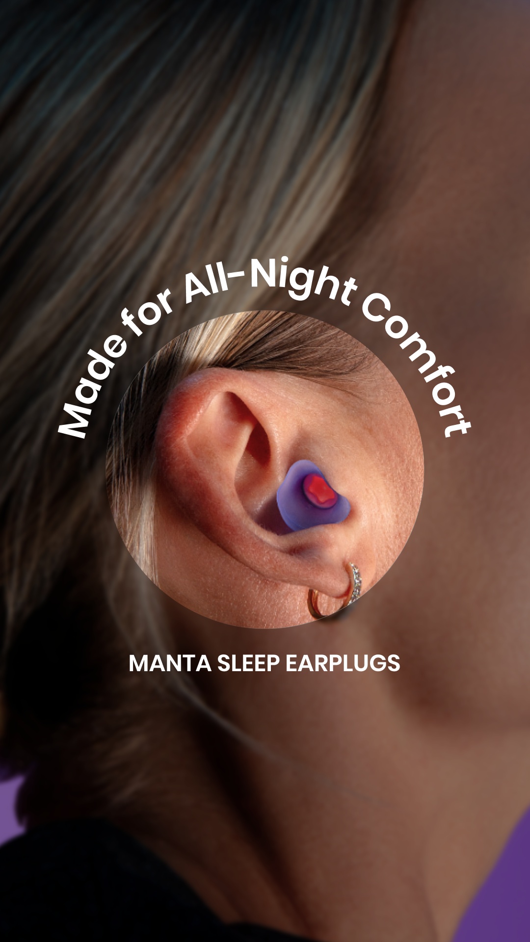 Manta Sleep Facebook ad: Earplugs for side-sleep. Finally.