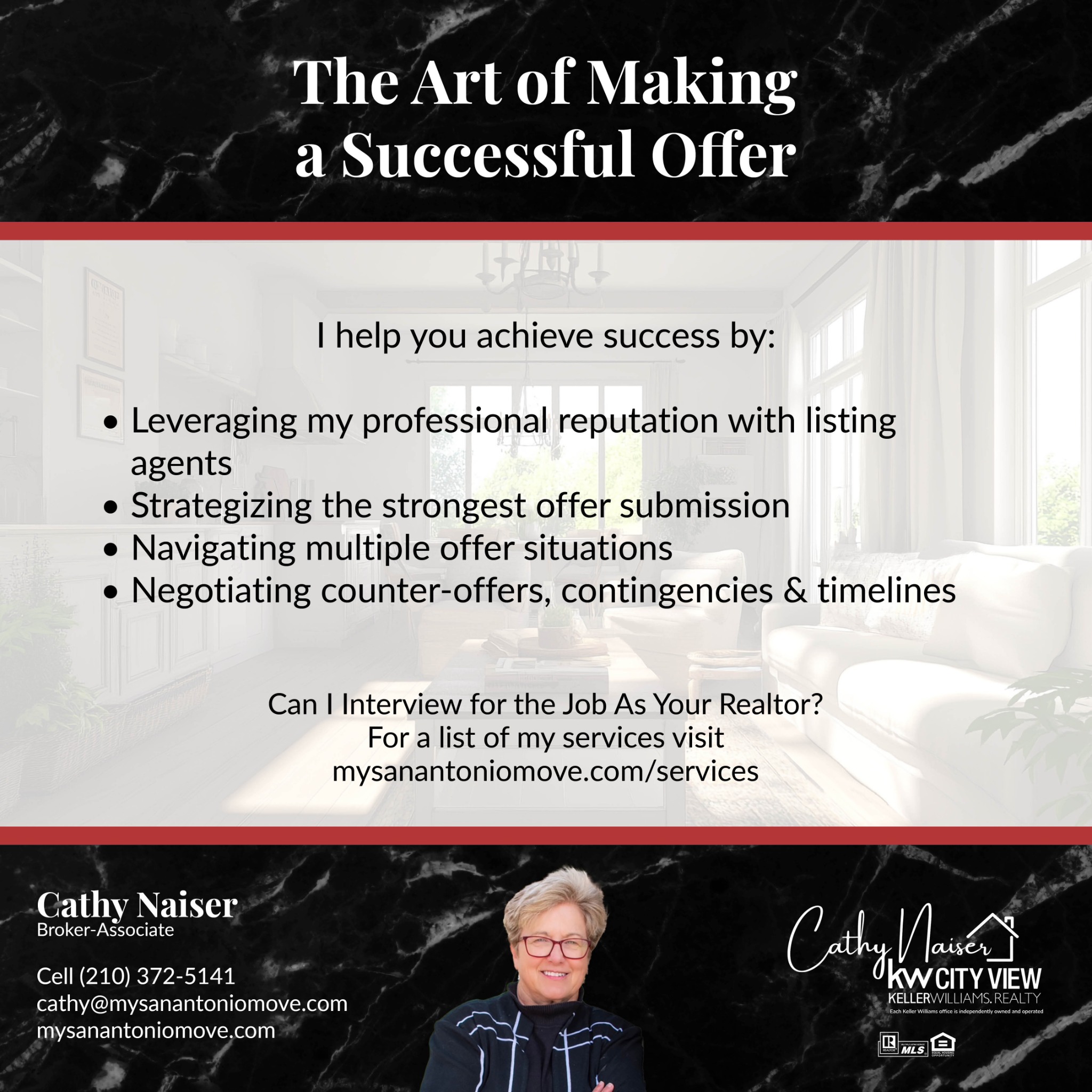 The Naiser Real Estate Group at Keller Williams City View Facebook ad: Message or Call (210) 372-5141