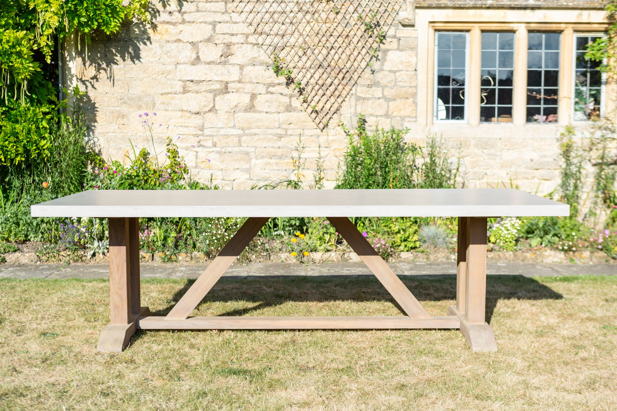 Sam Quartly Facebook ad: 240cm Concrete Dining Table Teak Wood Base Large Outdoor…