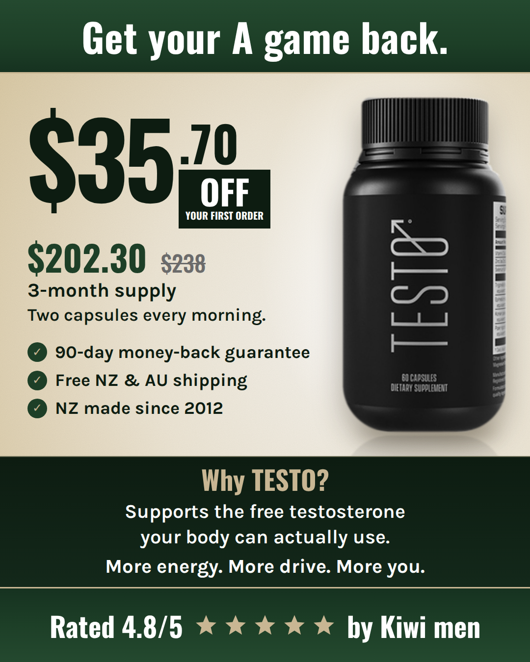 TESTO Facebook ad: $35.70 off your first 3 months