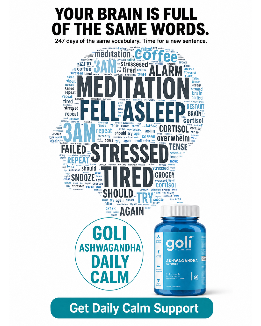 Goli Facebook ad: Meditated. Still Stressed.
