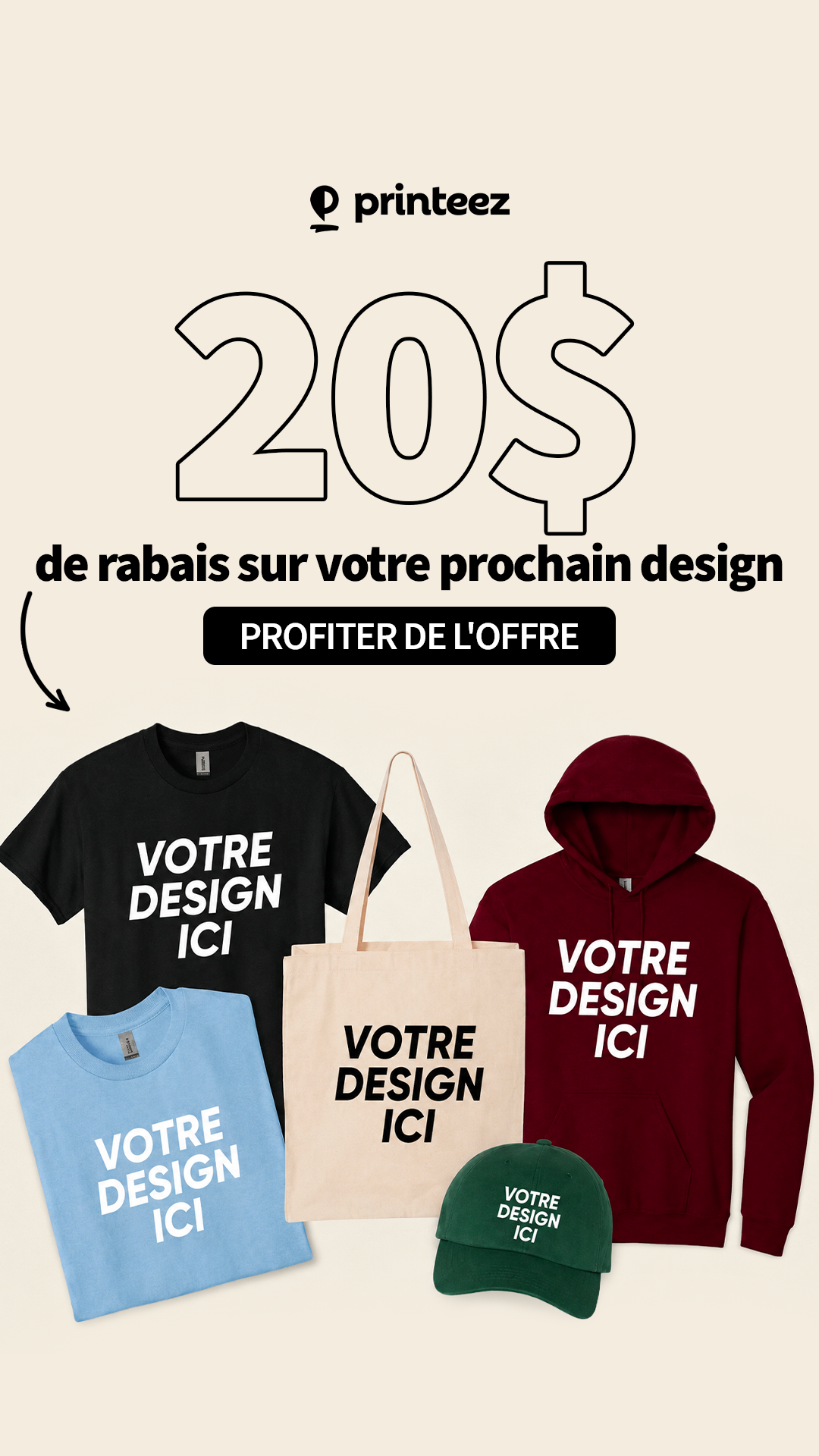 Printeez Facebook ad: Obtenez 20 $ de rabais