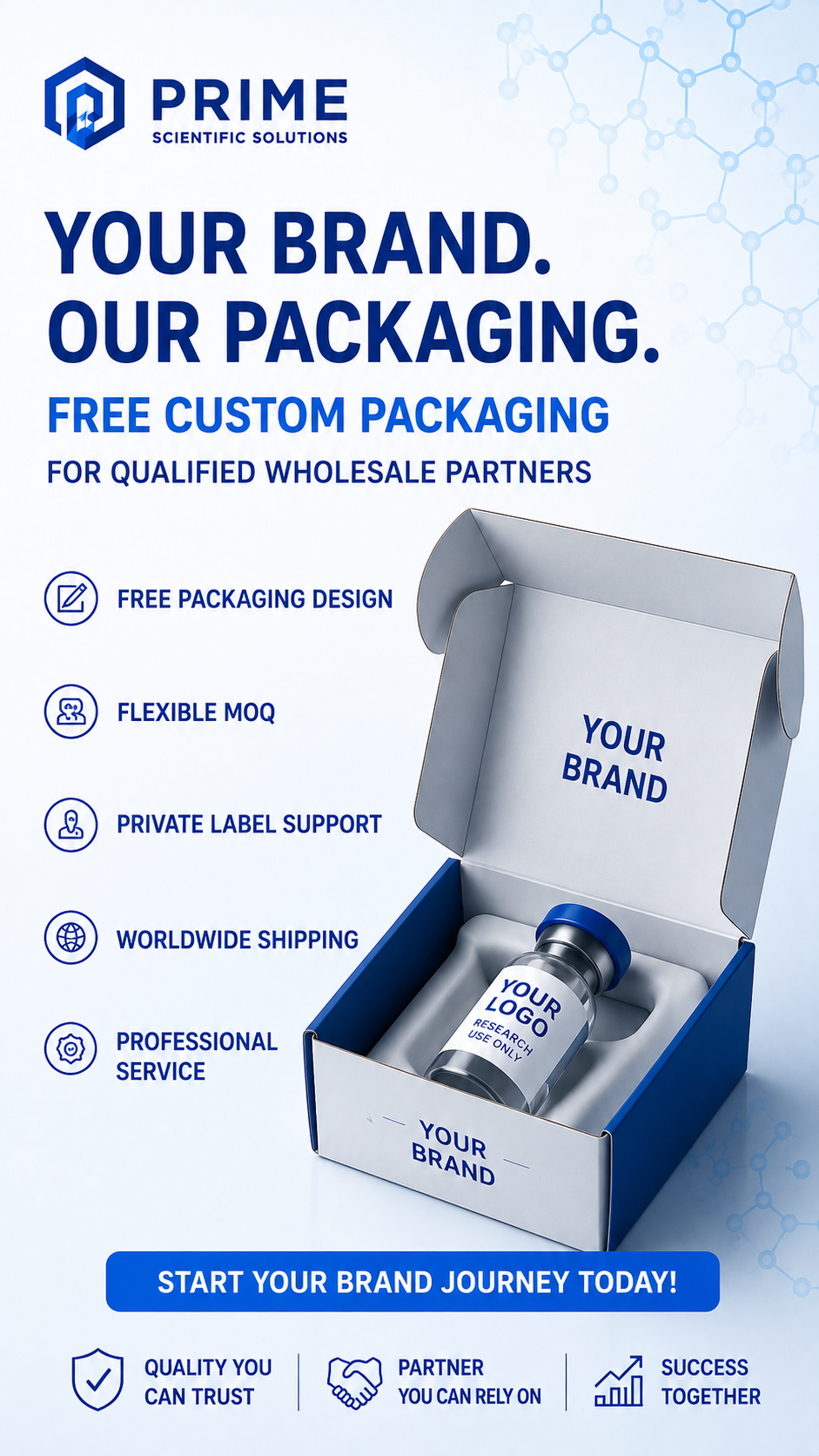 Vertex Peptide Research Facebook ad: FREE Custom Packaging Available