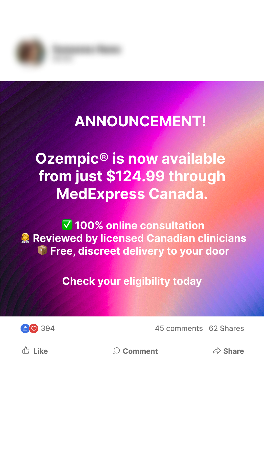MedExpress Facebook ad