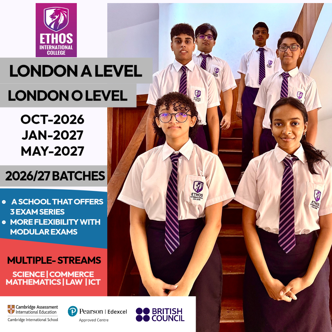 Ethos Education Facebook ad: LONDON O LEVEL & A LEVEL
