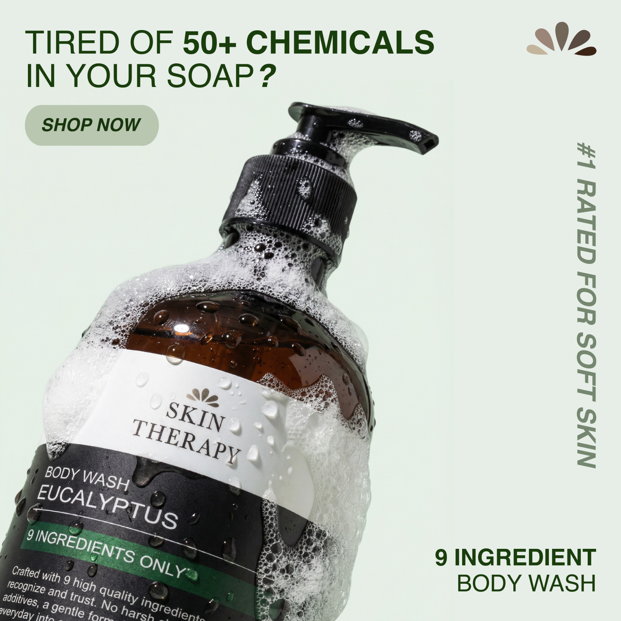 Skin Therapy Facebook ad: Your Body Wash Has 30+ Chemicals. Ours Has 9.