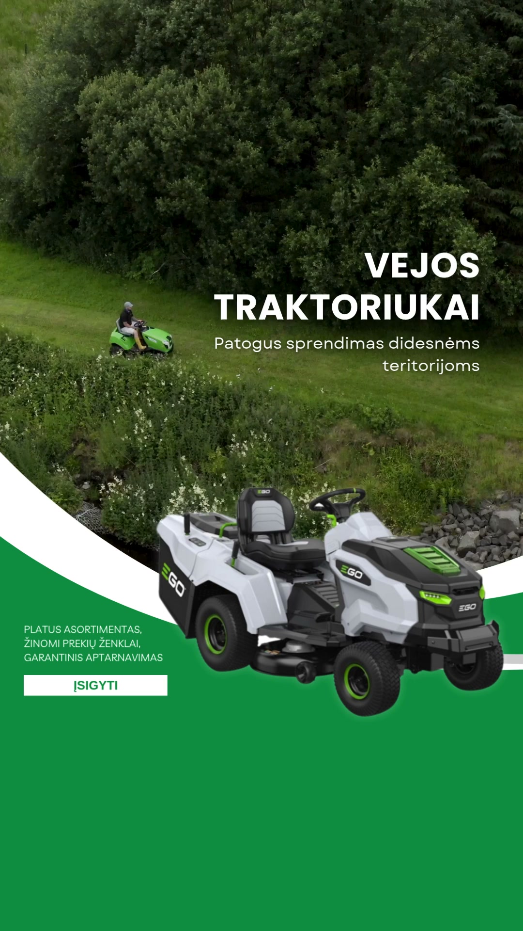 Technika girioms ir parkams Facebook ad: Norite didelį kiemą prižiūrėti be jokio vargo?