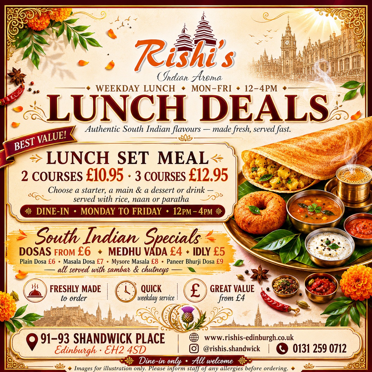 Rishis Edinburgh Facebook ad: Lunch just got better in the West End.
