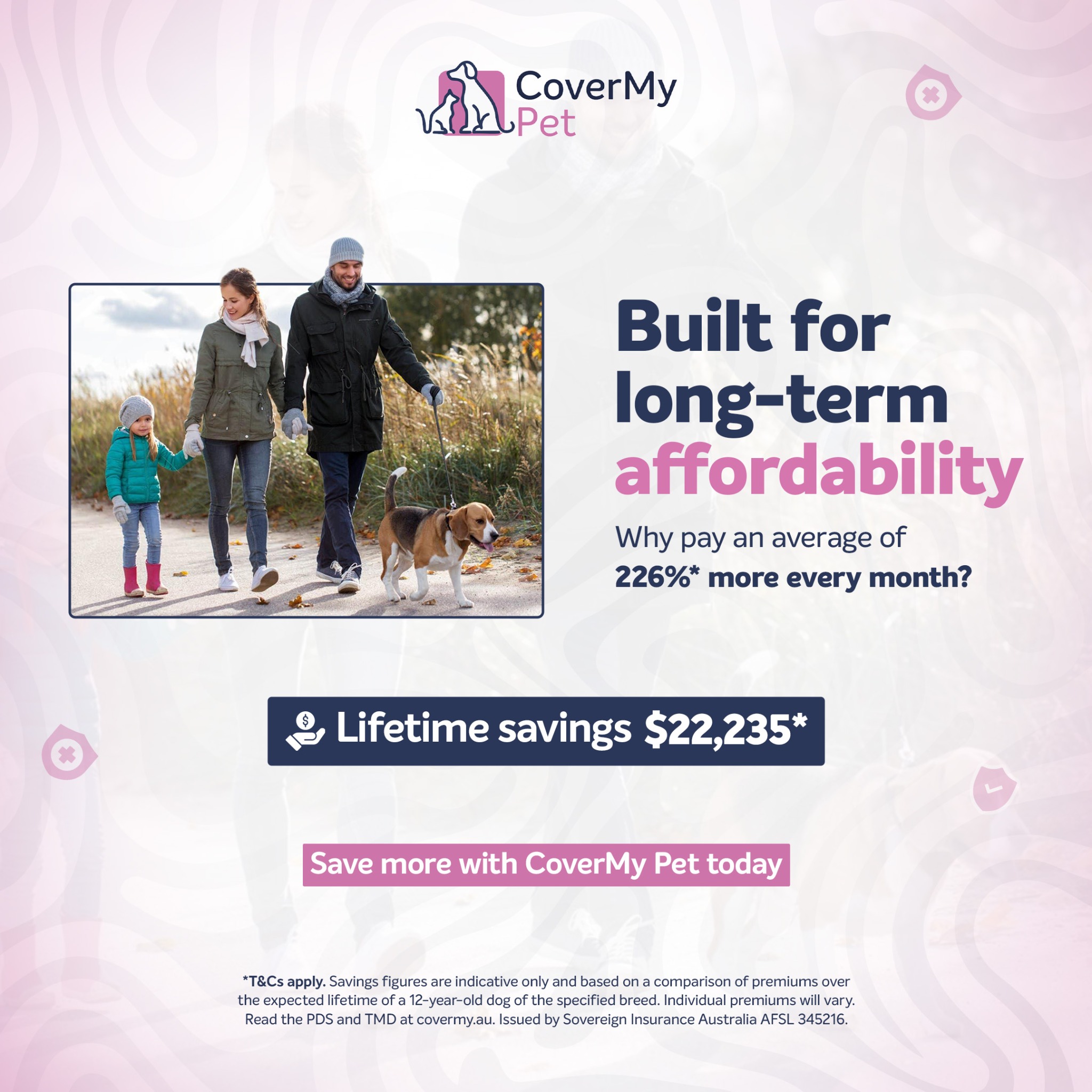 CoverMy Pet Australia Facebook ad: Save more over your pup's lifetime