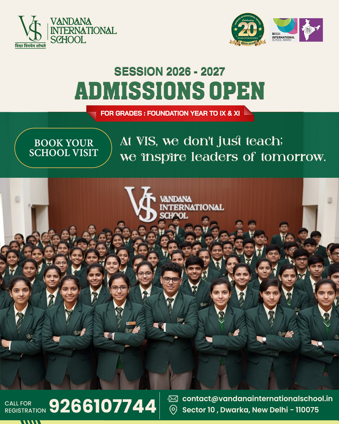 Vandana International School Facebook ad: Igniting Young Minds, Inspiring Bright Futures.