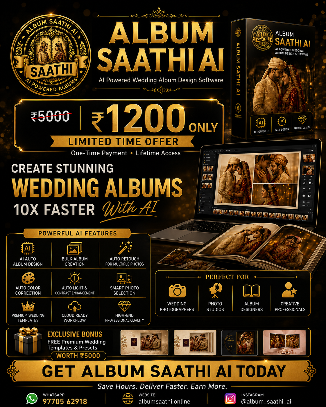 Album Saathi Facebook ad: 1 Click mein AI se wedding album design