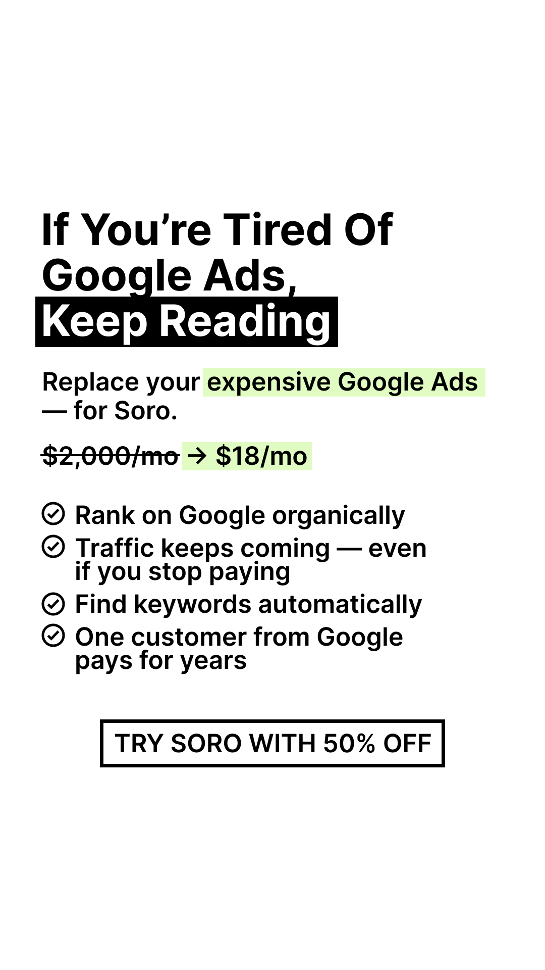Soro SEO Facebook ad