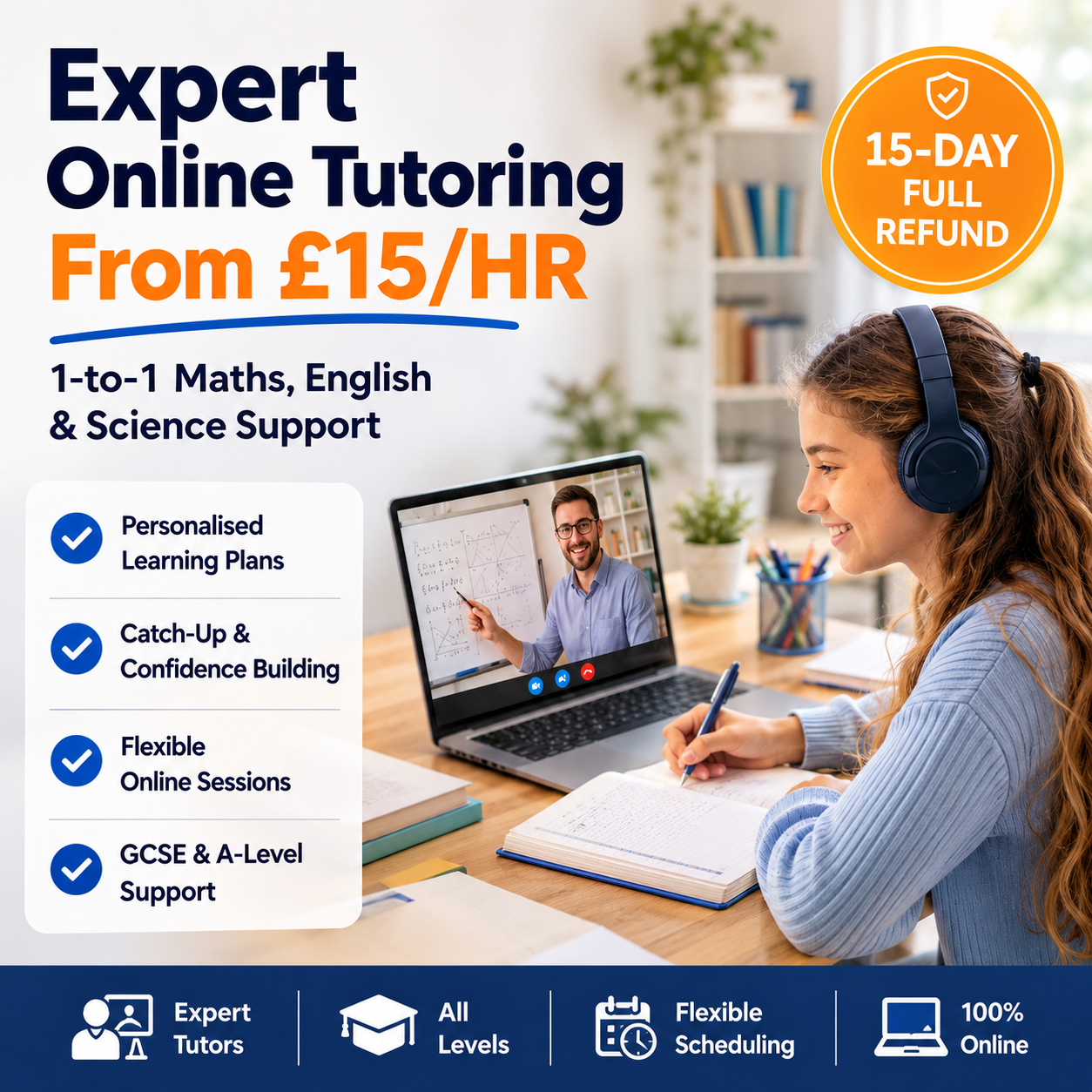 Get Tutors Online Facebook ad: Full Refund within 15 Days if Unsatisfied