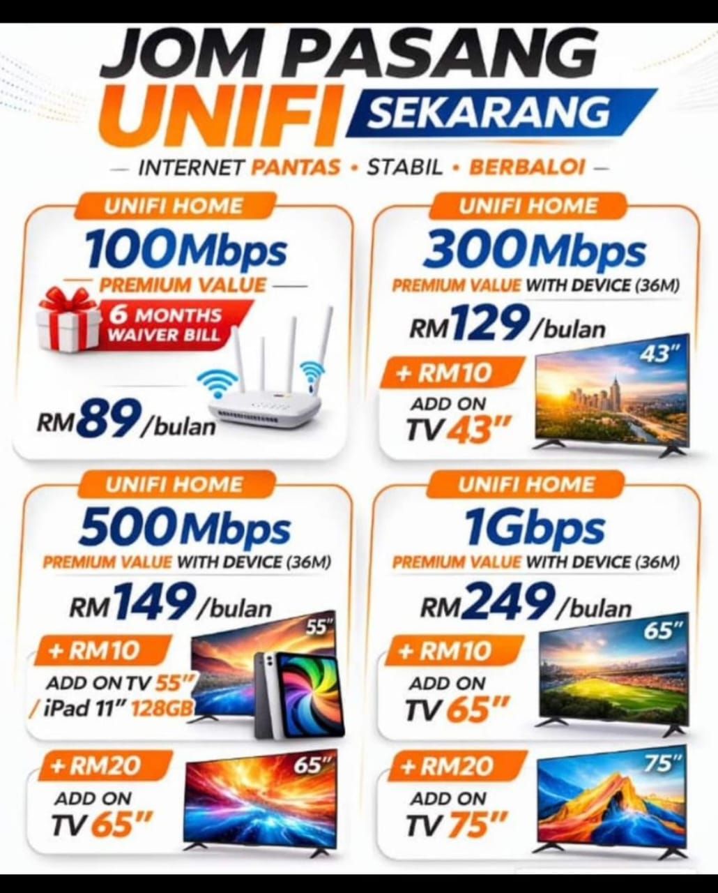 UNIFI Home & Mobile Facebook ad: PROMO INTERNET UNIFI RUMAH TERBAIK!