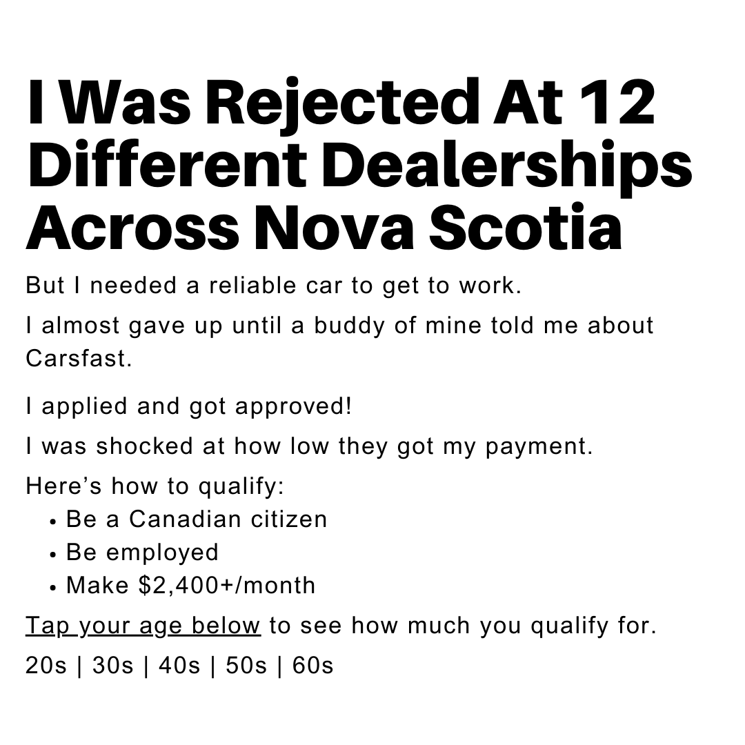 CarsFast Facebook ad: Car Financing For Nova Scotia Drivers