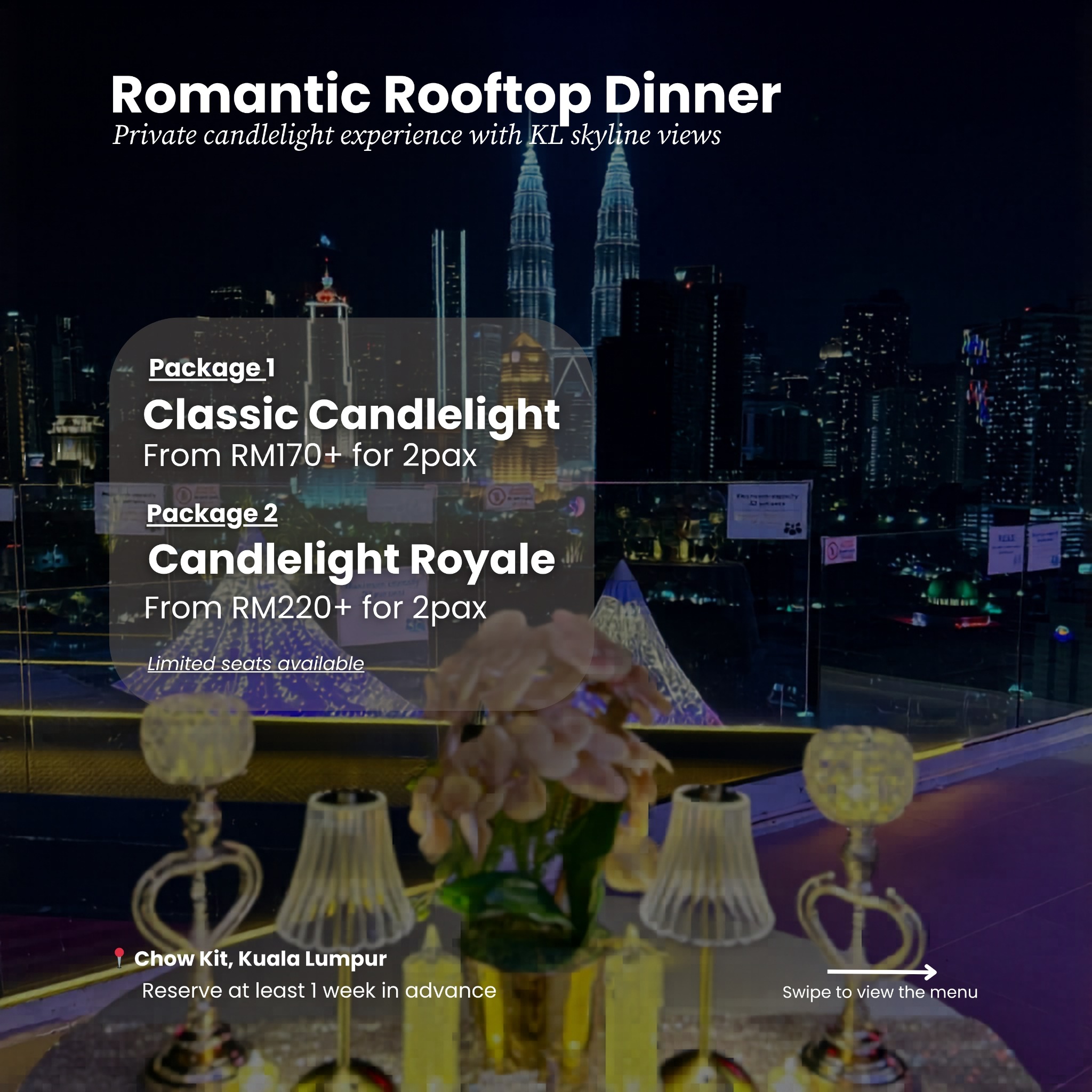 Scarlet's Rooftop Facebook ad: Romantic Rooftop Candlelight Dinner