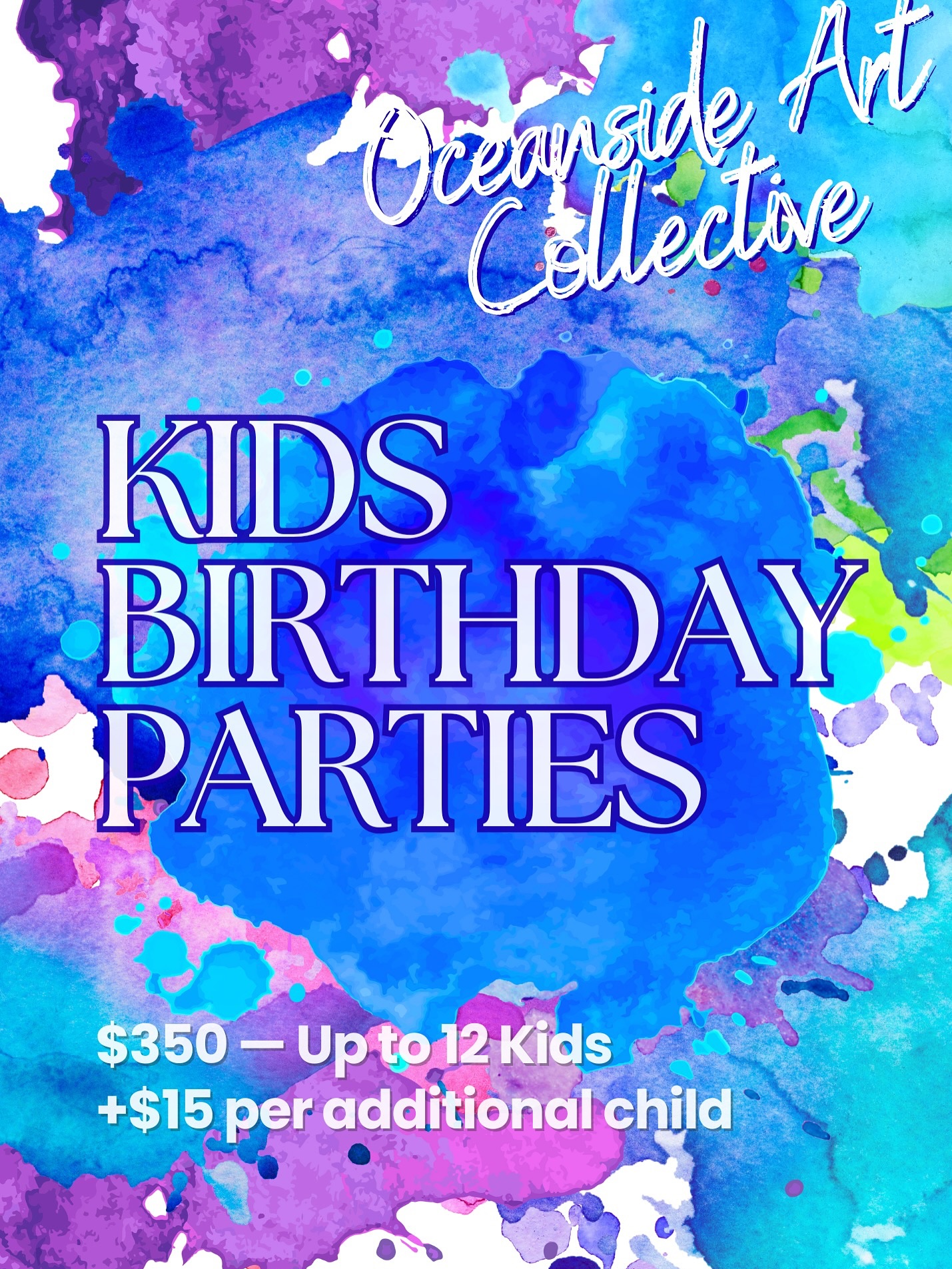 Oceanside Art Collective Facebook ad: Kids Birthday Parties at Oceanside Art Collective!