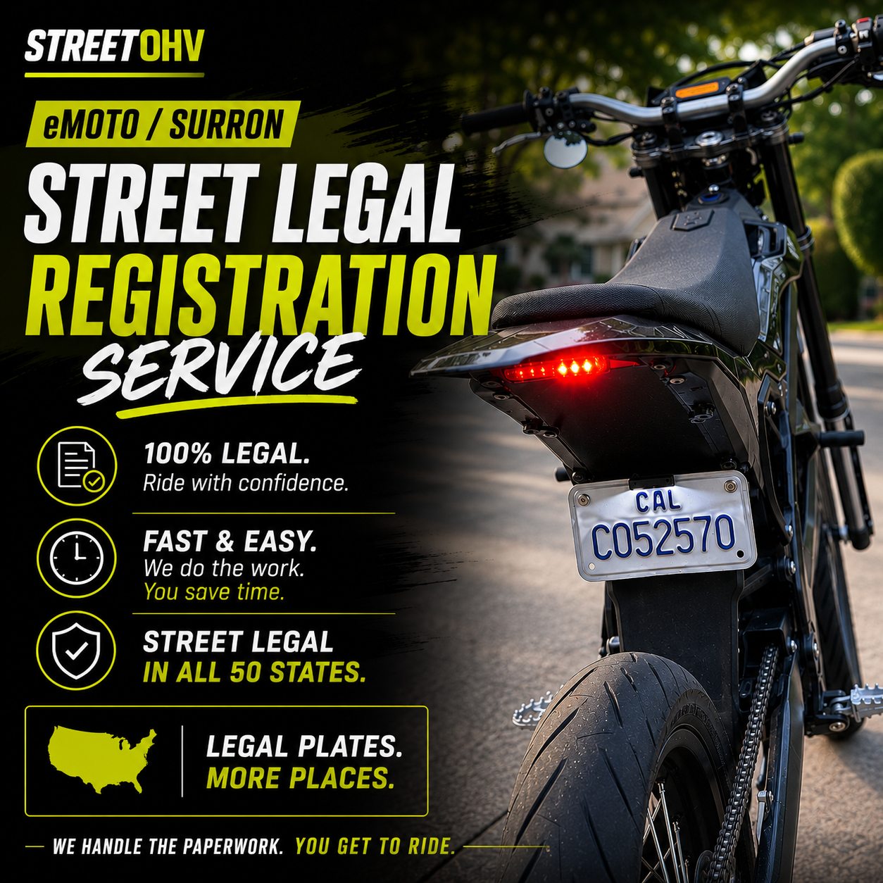 StreetOHV Facebook ad: Surron & eMoto Street Legal