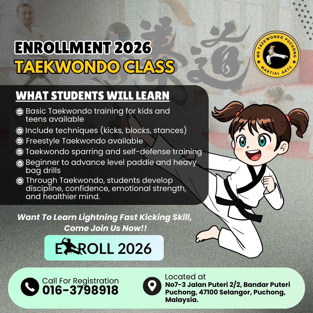 Mr Taekwondo Puchong Gym Facebook ad: 2026 Taekwondo Class, New Enrollment Now Open!