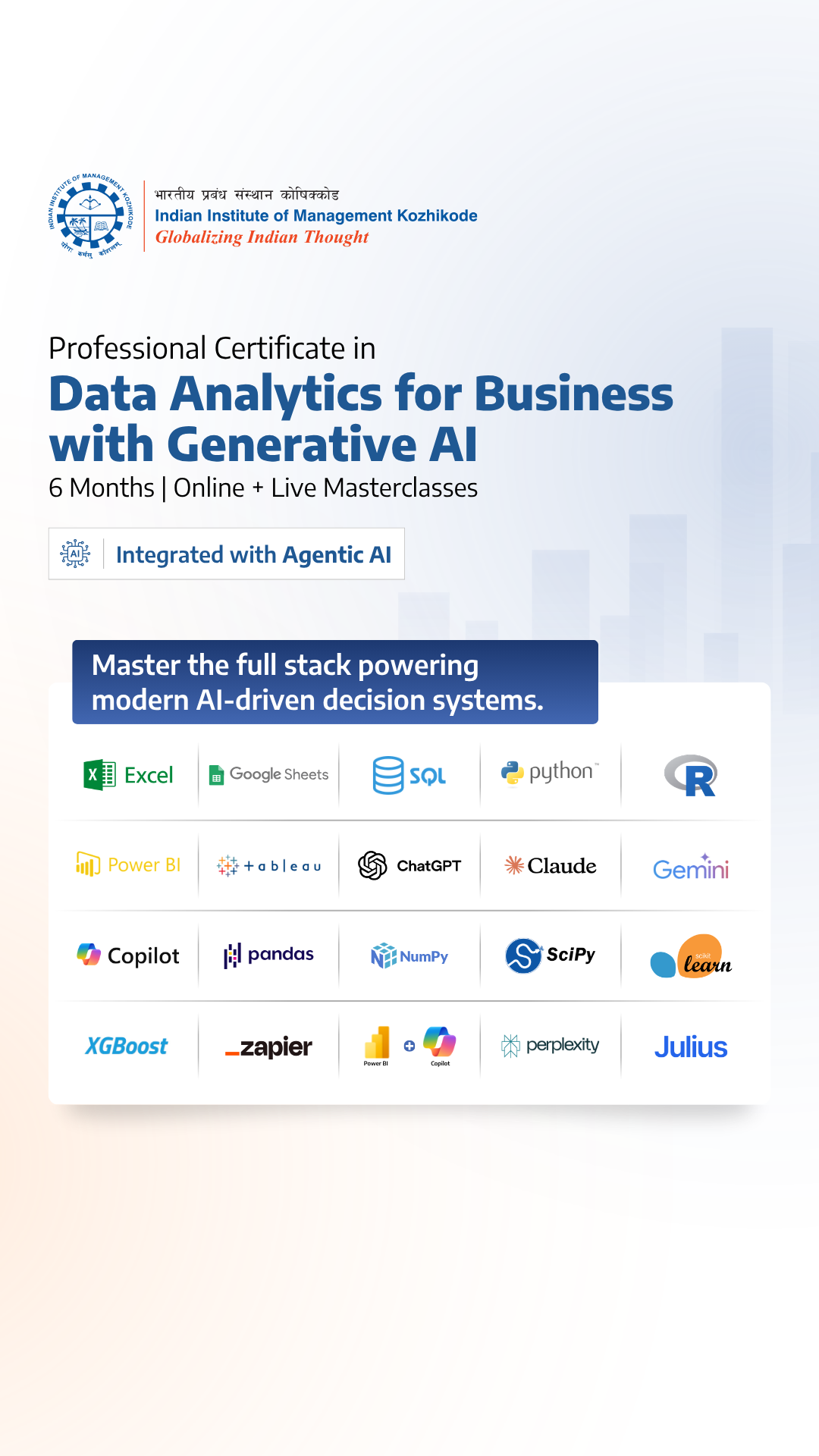 IIM Kozhikode Data Analytics for Business with Generative AI Facebook ad from Aug 6, 2026
