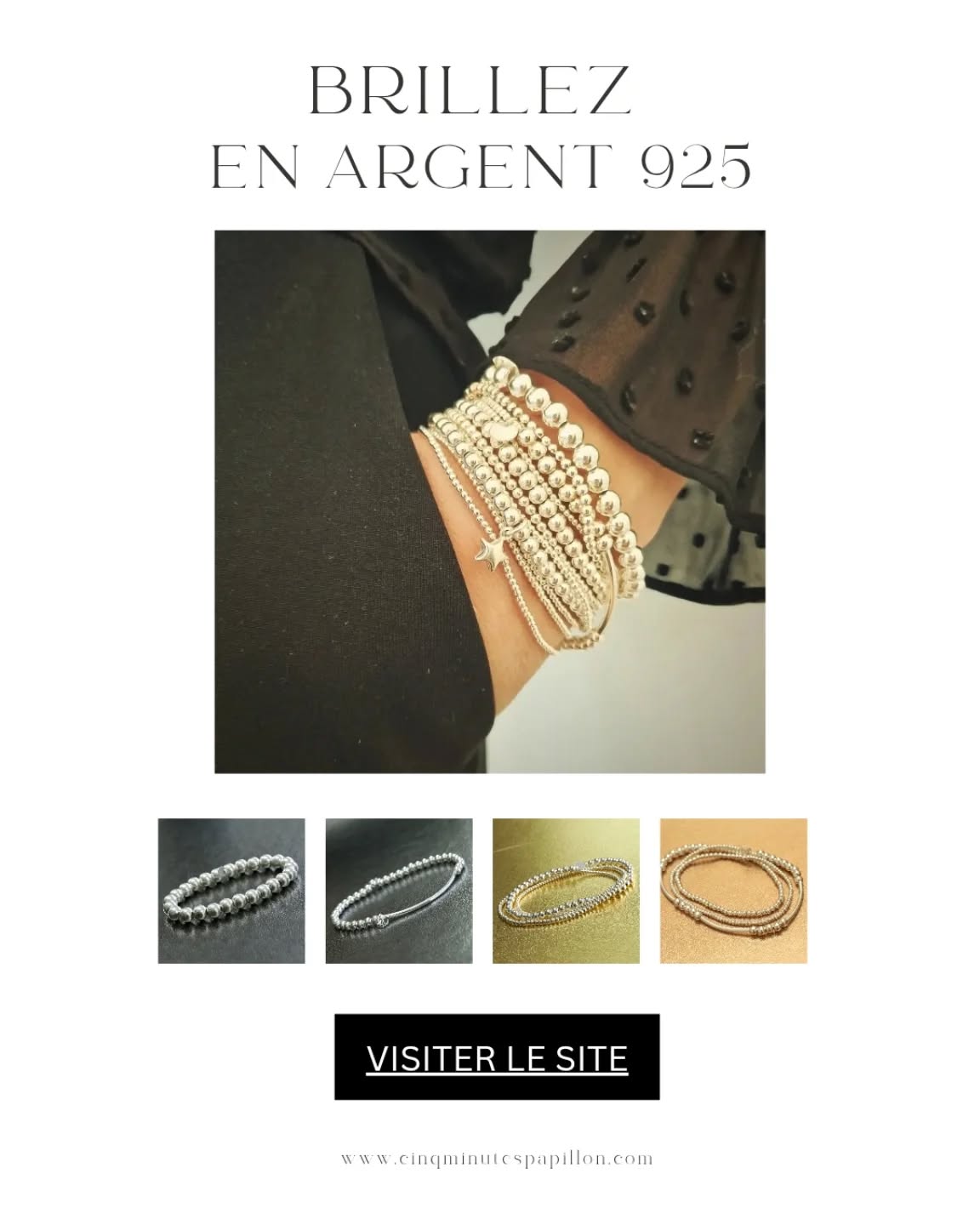 Cinq minutes papillon Facebook ad: L'argent 925 qui illumine chacun de vos gestes.